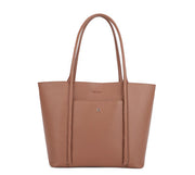 Brown Pebbled Faux Leather Large Work Tote Bag, Custom Metal Logo Office Shoulder Handbag, Bulk Wholesale for Established Fashion Brands & Mall Retail Chains