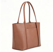 Brown Pebbled Faux Leather Large Work Tote Bag, Custom Metal Logo Office Shoulder Handbag, Bulk Wholesale for Established Fashion Brands & Mall Retail Chains