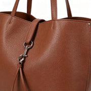Brown Pebbled Faux Leather 3-in-1 Tote Bag Set, Large Work Shoulder Bag with Matching Cosmetic Pouch & Coin Purse, Bulk Supply for Established Fashion Brands & Department Retailers