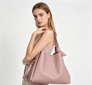 Dusty Pink Pebbled Faux Leather Hobo Tote Bag, Knotted Handle Detail Convertible Crossbody Handbag, Bulk Supply for Established Fashion Brands & Mall Retailers