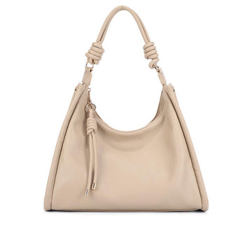 Beige Pebbled Faux Leather Knotted Strap Hobo Tote Bag, Detachable Crossbody Ladies Shoulder Bag, Bulk Supply for Established Fashion Brands & Mall Retail Chains