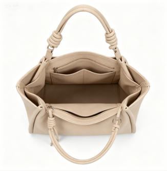 Beige Pebbled Faux Leather Knotted Strap Hobo Tote Bag, Detachable Crossbody Ladies Shoulder Bag, Bulk Supply for Established Fashion Brands & Mall Retail Chains